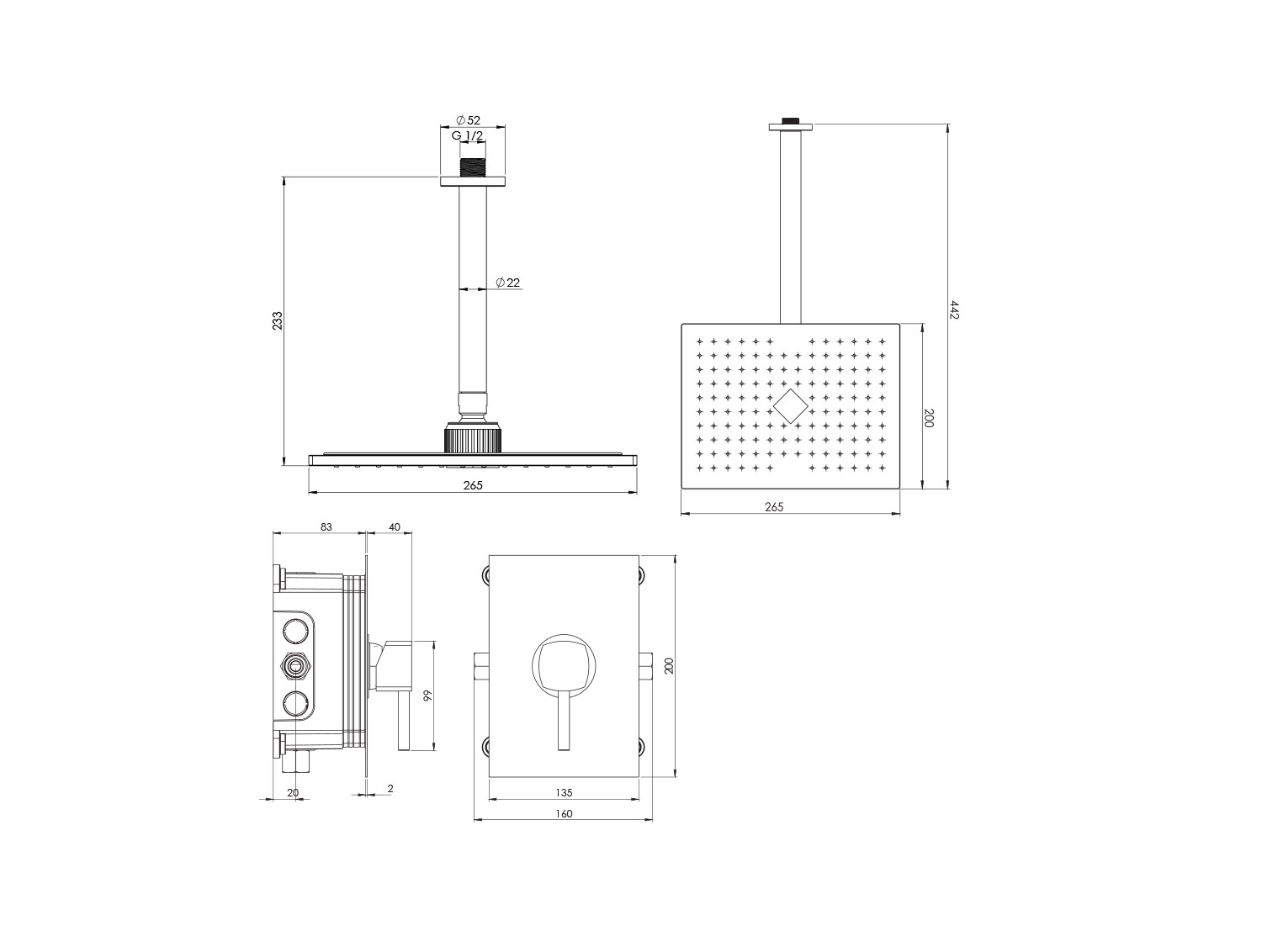 رومر ABS دوش توکار کروم تیپ 1-2