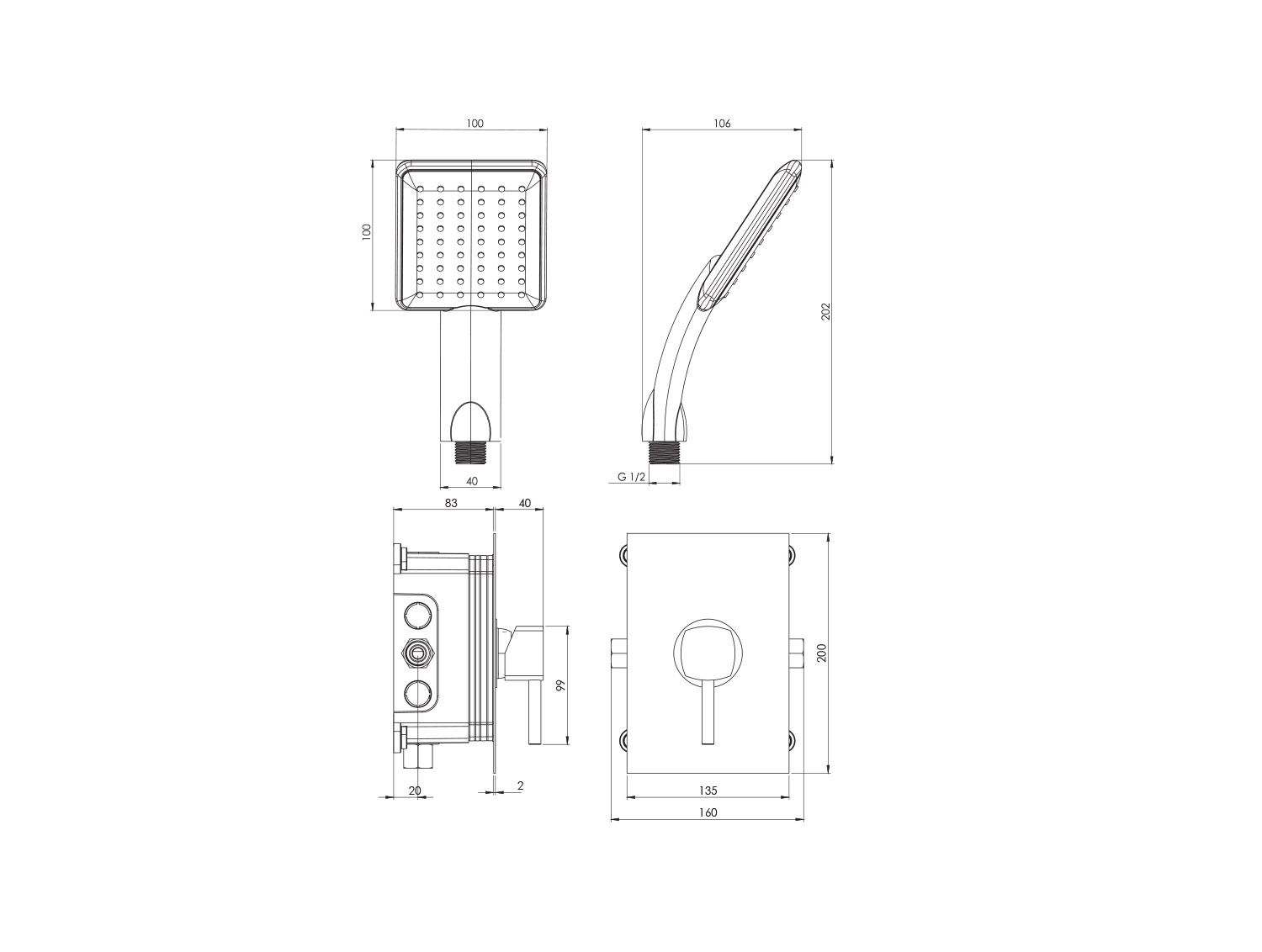 رومر ABS دوش توکار کروم تیپ 2-2